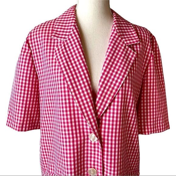 Requirements Red Gingham Short Sleeve 2-Button Blazer Sz 14 - Picture 3 of 7